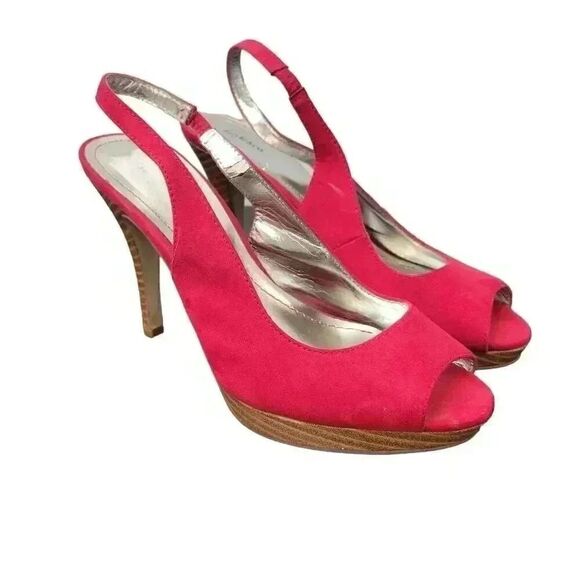 Style & Co. Women's Red Faux Suede Open Toe 3" Heel Sling Back Sandals - Picture 1 of 9